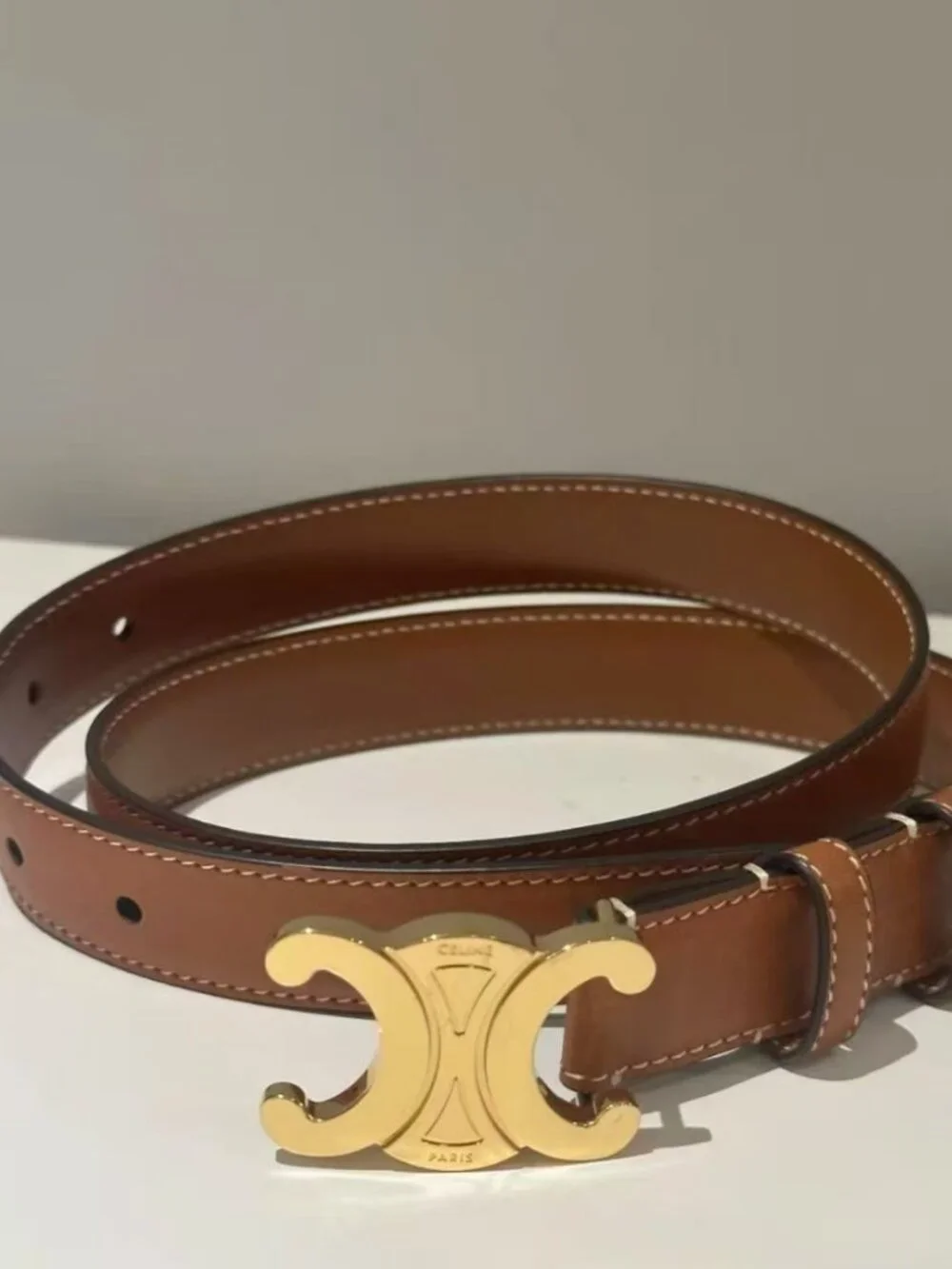 Celine Triomphe Buckle Thin Leather Waist Belt